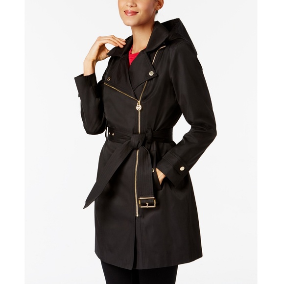 Michael Kors Jackets & Blazers - MICHAEL Michael Kors Asymmetrical Raincoat Black